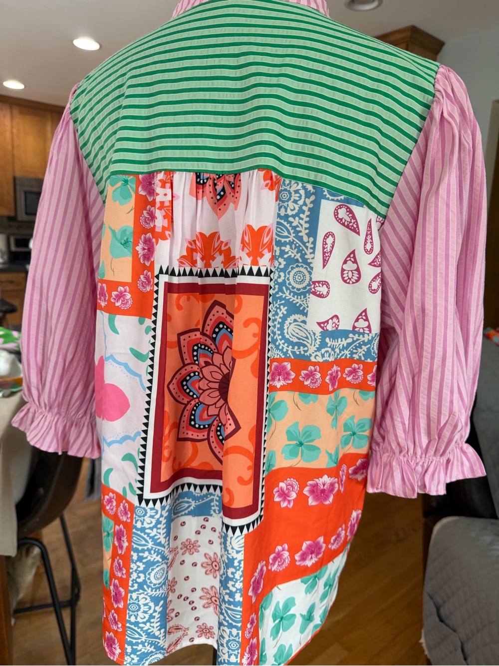 THML Pink & Orange Patchwork Tunic with Green Trim - Picture 4 of 6